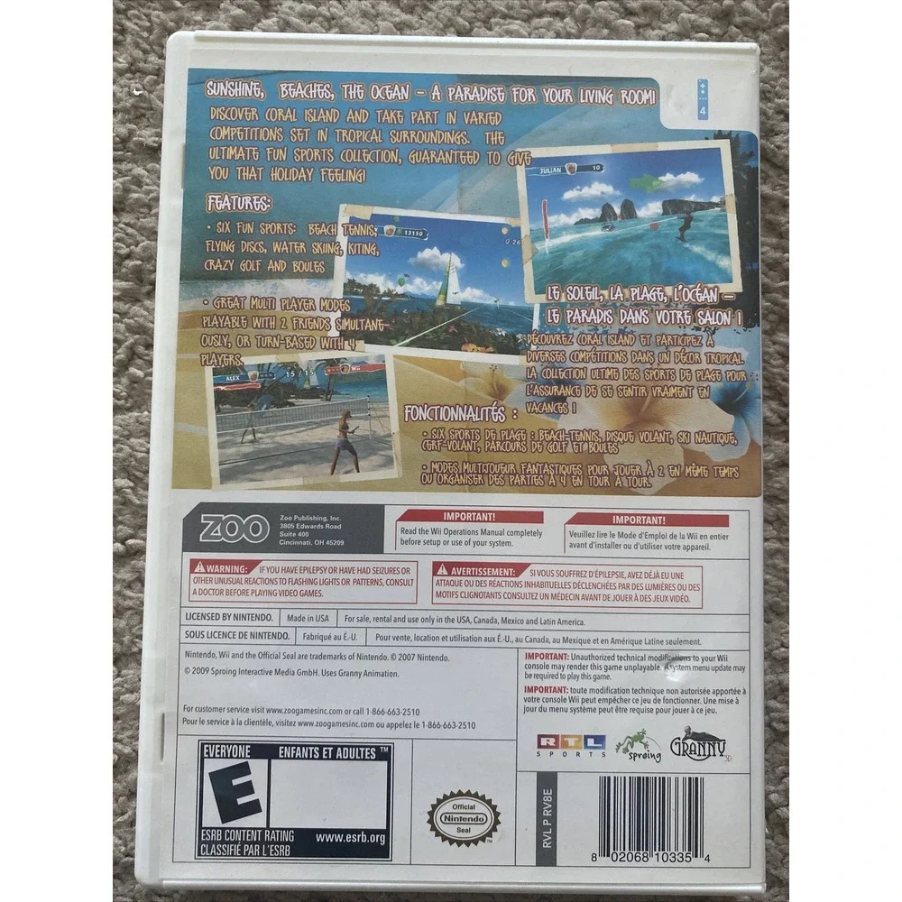 Nintendo Wii : Beach Fun VideoGames Summer Challenge